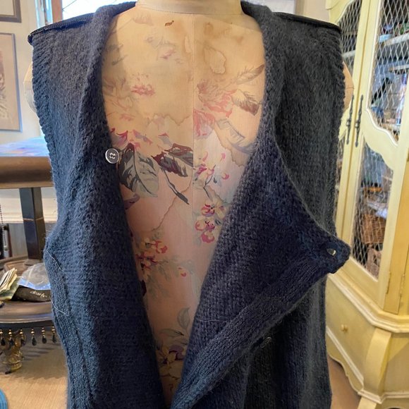 Women's Des Petits Hauts Mohair Dark Teal Sweater Vest - Picture 6 of 8